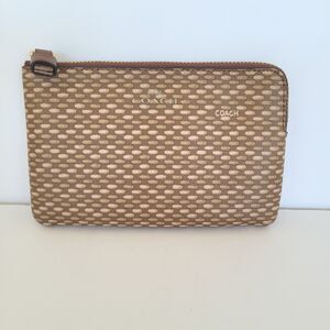 Coach F35869 Corner Zip Wallet Legacy Print Coated Canvas Neutral Pouch Small